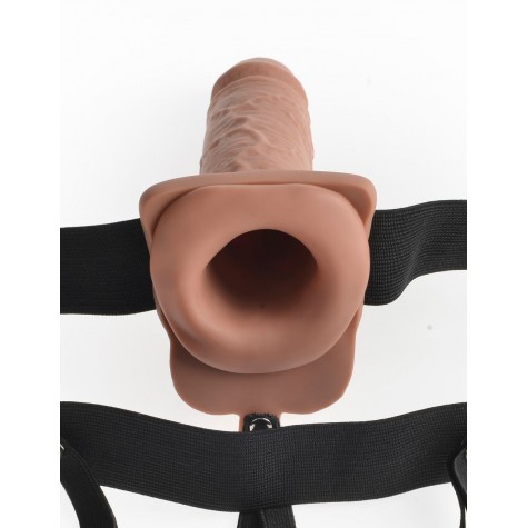 Кофейный перезаряжаемый вибрострапон 7" Hollow Rechargeable Strap-on with Balls - 20,3 см.